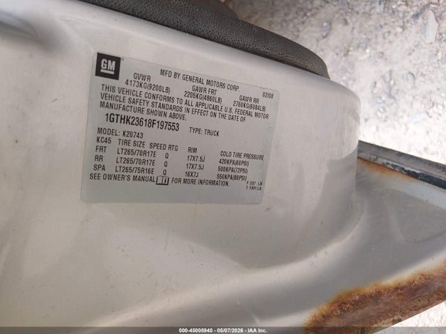 Aukcja sprzedaży 2008 Gmc Sierra 2500hd Sle1, vin: 1GTHK23618F197553, numer aukcji: 45005940