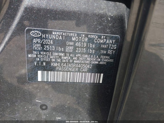 45005949 :رقم المزاد ، KMHL64JA5RA405042 vin ، 2024 Hyundai Sonata Sel مزاد بيع