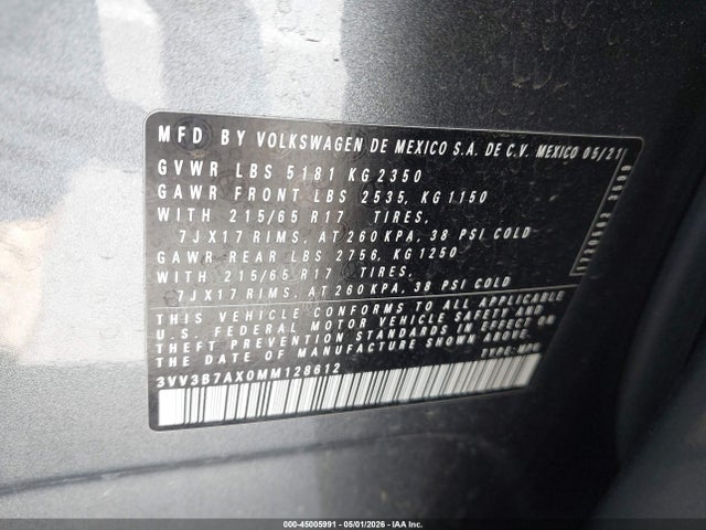 2021 Volkswagen Tiguan 2.0t Se/2.0t Se R-line Black/2.0t Sel მანქანა იყიდება აუქციონზე, vin: 3VV3B7AX0MM128612, აუქციონის ნომერი: 45005991