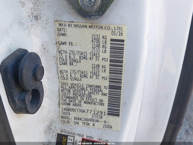 Aukcja sprzedaży 2016 Nissan Frontier S/sv-i4, vin: 1N6BD0CT3GN771291, numer aukcji: 45006038