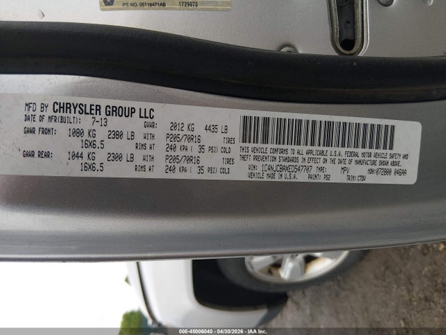 Продаж на аукціоні авто 2014 Jeep Compass Sport, vin: 1C4NJCBAXED547707, номер лоту: 45006040