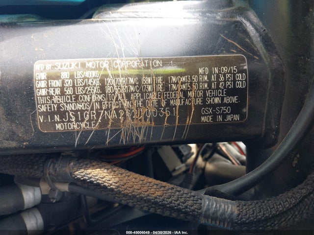 Suzuki GSX-S750 2016 JS1GR7NA2G2100351 Image 10