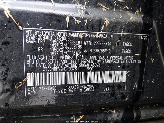 Aukcja sprzedaży 2021 Toyota Rav4 Xle Premium, vin: 2T3C1RFV2MC103781, numer aukcji: 45006055