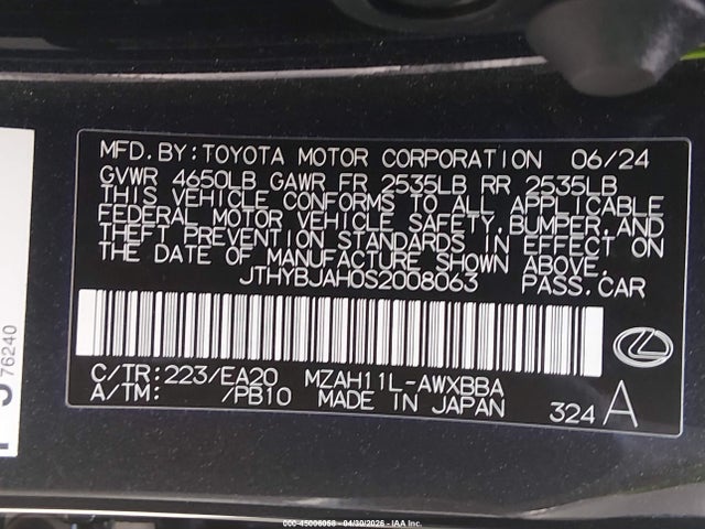 Aukcja sprzedaży 2025 Lexus Ux 300h, vin: JTHYBJAH0S2008063, numer aukcji: 45006058