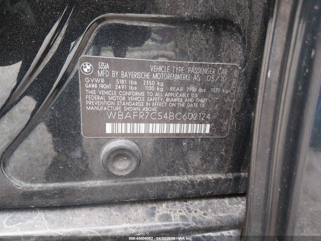 Продажа на аукционе авто 2011 Bmw 535i, vin: WBAFR7C54BC602124, номер лота: 45006092