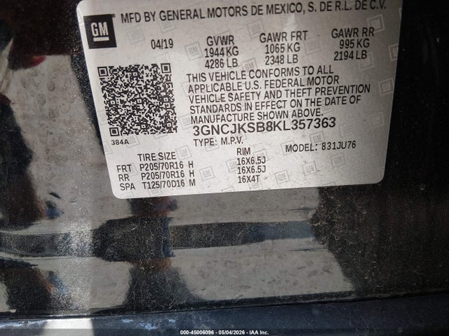 45006096 :رقم المزاد ، 3GNCJKSB8KL357363 vin ، 2019 Chevrolet Trax Ls مزاد بيع