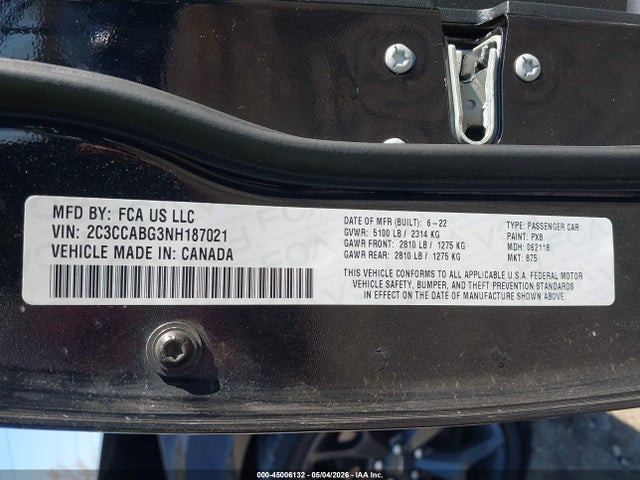 2022 Chrysler 300 S მანქანა იყიდება აუქციონზე, vin: 2C3CCABG3NH187021, აუქციონის ნომერი: 45006132