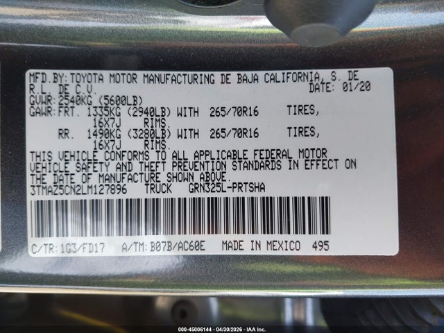 3TMAZ5CN2LM127896 Toyota Tacoma Trd Off-road