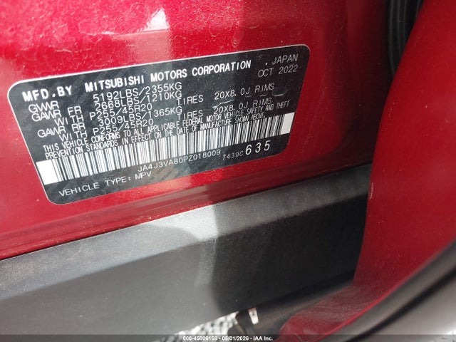 Aukcja sprzedaży 2023 Mitsubishi Outlander Sel 2.5 2wd/sel Black Edition 2wd, vin: JA4J3VA80PZ018009, numer aukcji: 45006158