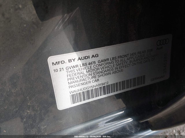 45006172 :رقم المزاد ، WAUHUDGY5NA019412 vin ، 2022 Audi A3 Premium Plus 40 Tfsi Quattro S Tronic مزاد بيع