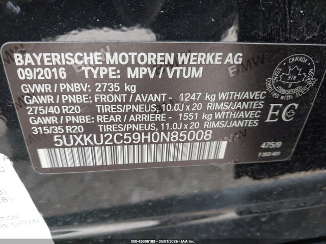2017 Bmw X6 Xdrive35i მანქანა იყიდება აუქციონზე, vin: 5UXKU2C59H0N85008, აუქციონის ნომერი: 45006188