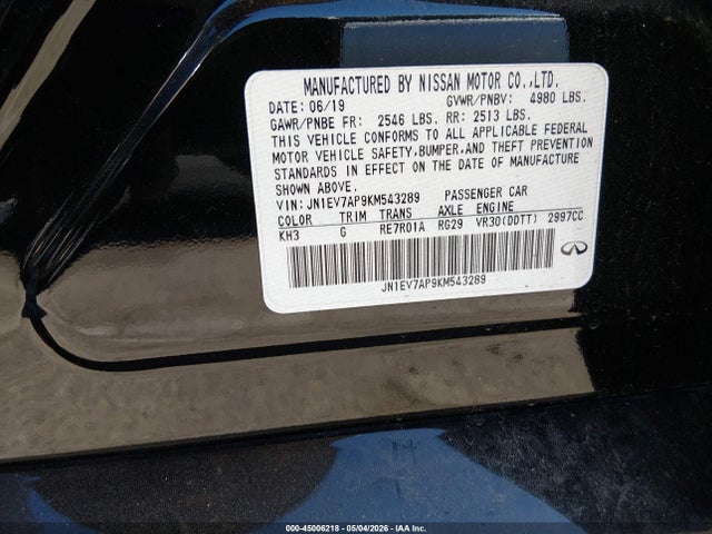 Aukcja sprzedaży 2019 Infiniti Q50 3.0t Luxe, vin: JN1EV7AP9KM543289, numer aukcji: 45006218