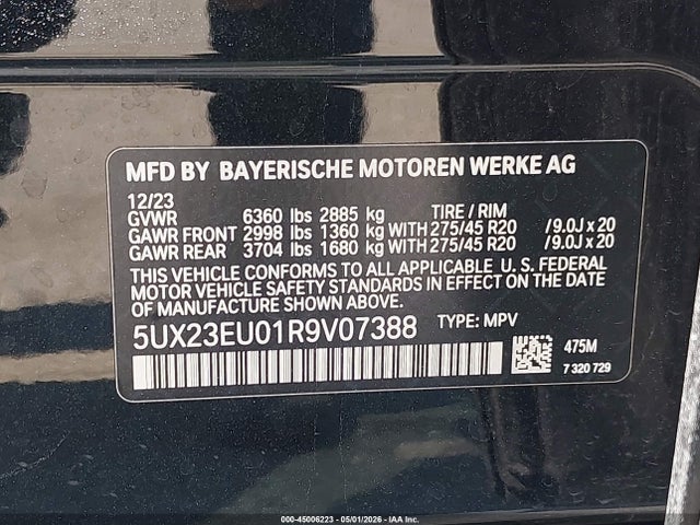Продажа на аукционе авто 2024 Bmw X5 Xdrive40i, vin: 5UX23EU01R9V07388, номер лота: 45006223