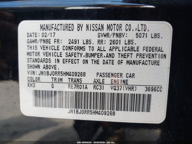 Aukcja sprzedaży 2017 Infiniti Qx50, vin: JN1BJ0RR5HM409268, numer aukcji: 45006229