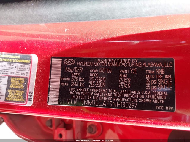 Продаж на аукціоні авто 2022 Hyundai Tucson Limited, vin: 5NMJECAE5NH130297, номер лоту: 45006233