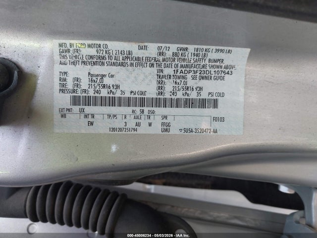 Продажа на аукционе авто 2013 Ford Focus Se, vin: 1FADP3F23DL107643, номер лота: 45006234