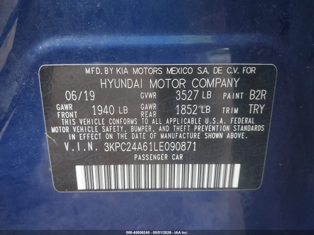 Aukcja sprzedaży 2020 Hyundai Accent Sel, vin: 3KPC24A61LE090871, numer aukcji: 45006248