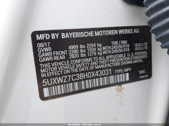 5UXWZ7C38H0X43031 BMW X3 Sdrive28i