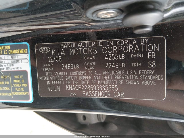 Auction sale of the 2009 Kia Optima Ex, vin: KNAGE228695335565, lot number: 45006268