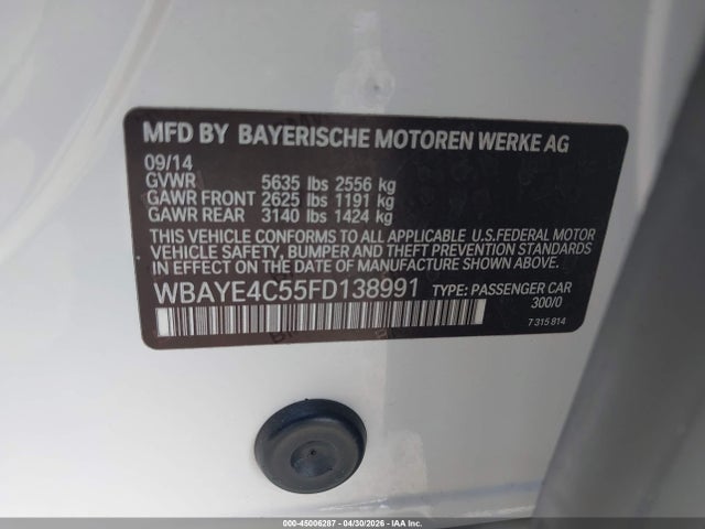 Продаж на аукціоні авто 2015 Bmw 740li, vin: WBAYE4C55FD138991, номер лоту: 45006287