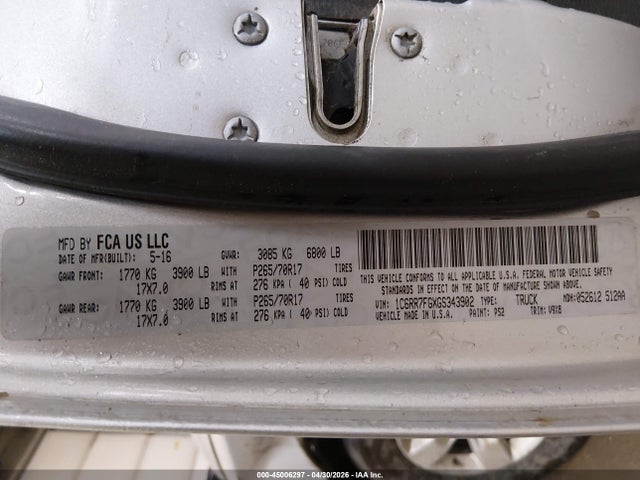 2016 Ram 1500 Express მანქანა იყიდება აუქციონზე, vin: 1C6RR7FGXGS343902, აუქციონის ნომერი: 45006297