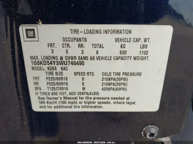 1998 Cadillac Deville Standard მანქანა იყიდება აუქციონზე, vin: 1G6KD54Y3WU746490, აუქციონის ნომერი: 45006306