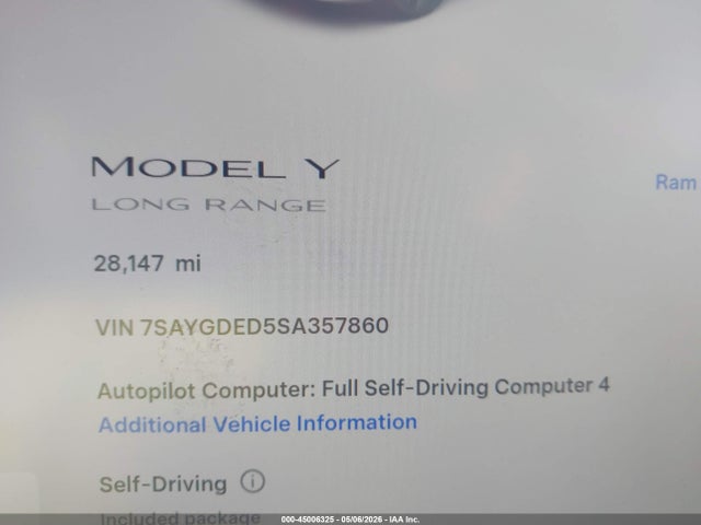 Продаж на аукціоні авто 2025 Tesla Model Y Long Range Dual Motor Rear-wheel Drive, vin: 7SAYGDED5SA357860, номер лоту: 45006325