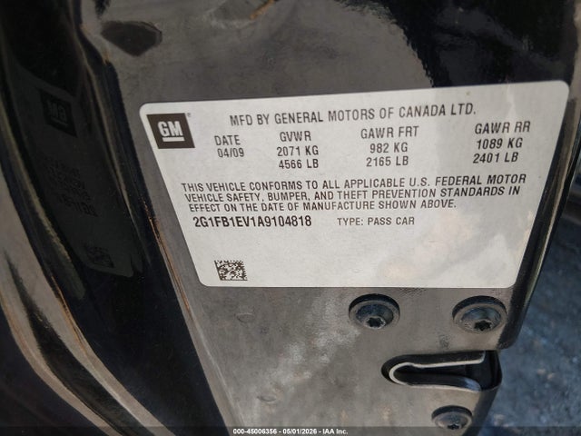 45006356 :رقم المزاد ، 2G1FB1EV1A9104818 vin ، 2010 Chevrolet Camaro 1lt مزاد بيع