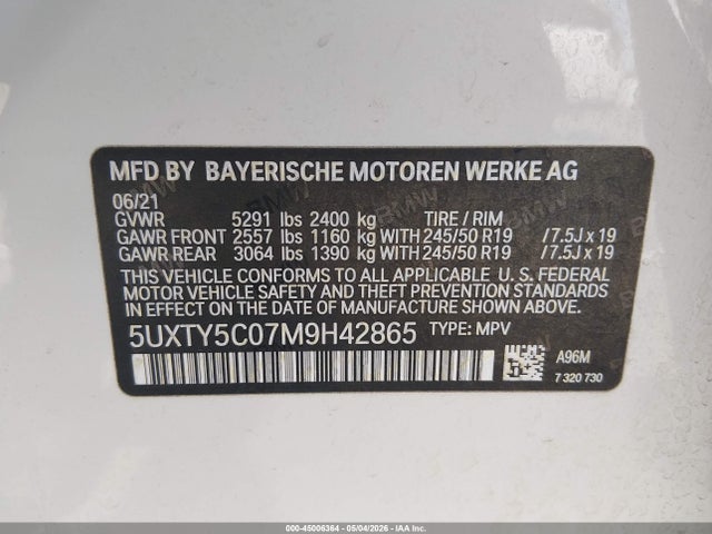 Продаж на аукціоні авто 2021 Bmw X3 Xdrive30i, vin: 5UXTY5C07M9H42865, номер лоту: 45006364