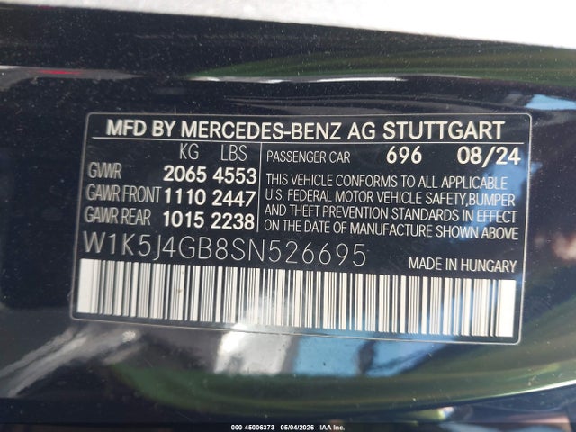 Auction sale of the 2025 Mercedes-benz Cla 250 Coupe, vin: W1K5J4GB8SN526695, lot number: 45006373