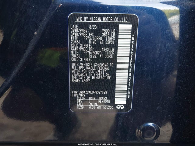 Aukcja sprzedaży 2024 Infiniti Qx80 Luxe Awd, vin: JN8AZ2AE0R9327799, numer aukcji: 45006397