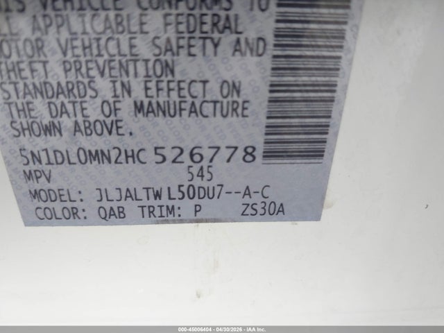 45006404 :رقم المزاد ، 5N1DL0MN2HC526778 vin ، 2017 Infiniti Qx60 مزاد بيع