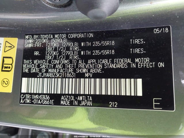 Aukcja sprzedaży 2019 Lexus Nx 300 F Sport, vin: JTJYARBZ3K2118631, numer aukcji: 45006419