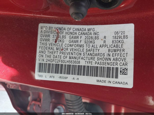 2HGFC2F60LH563608 Honda Civic Lx