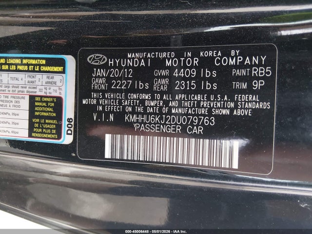 Aukcja sprzedaży 2013 Hyundai Genesis 3.8 Grand Touring, vin: KMHHU6KJ2DU079763, numer aukcji: 45006448