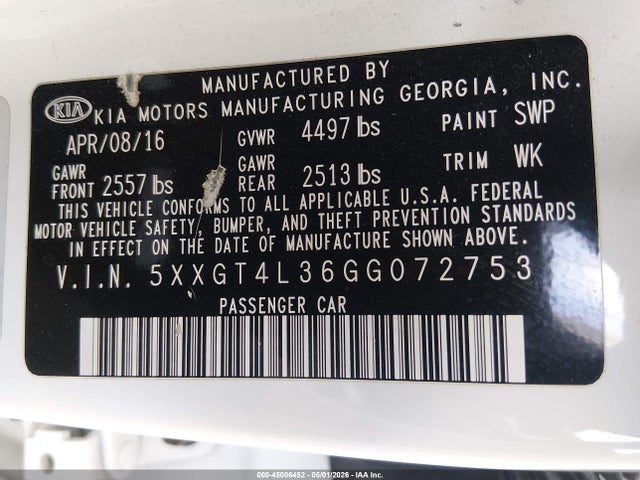 KIA Optima Lx 2016 5XXGT4L36GG072753 Image 9