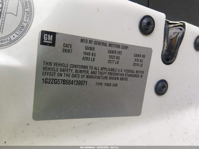 45006454 :رقم المزاد ، 1G2ZG57B684139971 vin ، 2008 Pontiac G6 مزاد بيع