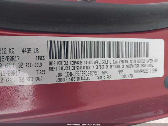 Продаж на аукціоні авто 2015 Jeep Patriot Altitude Edition, vin: 1C4NJPBA9FD349791, номер лоту: 45006479