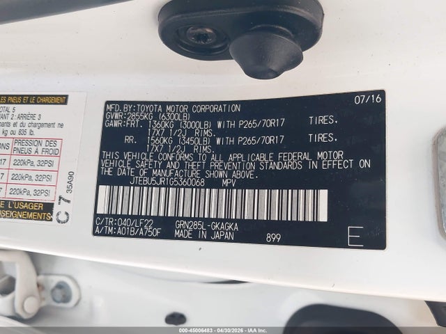 JTEBU5JR1G5360068 Toyota 4runner Trd Pro