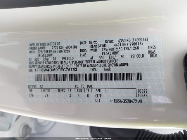 45006520 :رقم المزاد ، 1FT8W4DM0TEC75753 vin ، 2026 Ford F-450 Platinum مزاد بيع