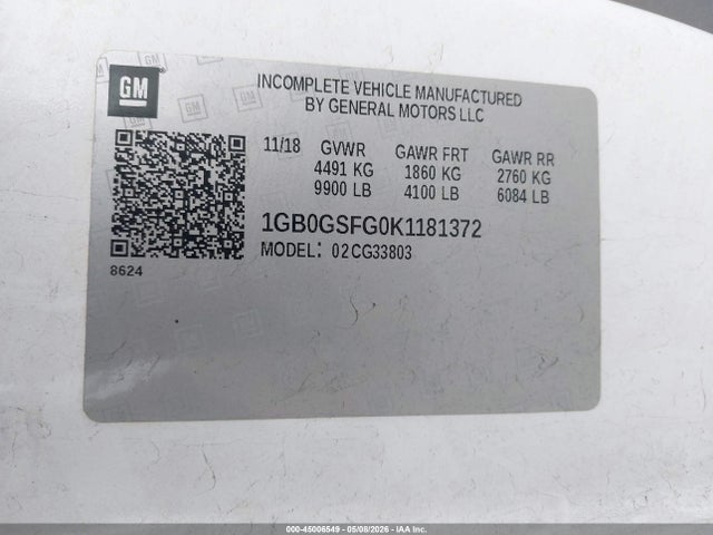 1GB0GSFG0K1181372 Chevrolet Express Cutaway 4500 Van