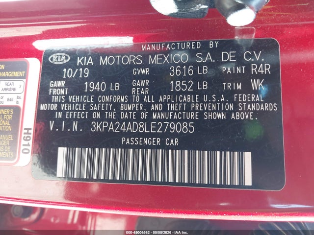 Aukcja sprzedaży 2020 Kia Rio S, vin: 3KPA24AD8LE279085, numer aukcji: 45006562