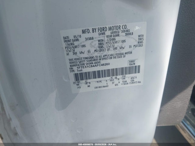 Aukcja sprzedaży 2010 Ford F-150, vin: 1FTEX1C84AFC48260, numer aukcji: 45006576