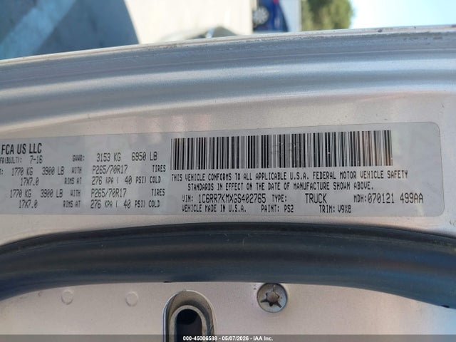 45006588 :رقم المزاد ، 1C6RR7KMXGS402765 vin ، 2016 Ram 1500 Tradesman مزاد بيع