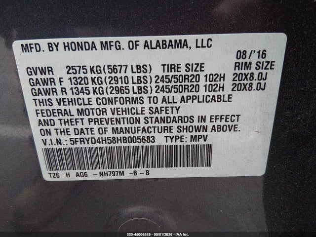 Aukcja sprzedaży 2017 Acura Mdx Technology Package, vin: 5FRYD4H58HB005683, numer aukcji: 45006589
