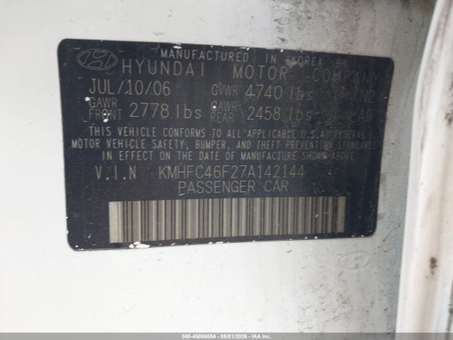 Aukcja sprzedaży 2007 Hyundai Azera Limited/se, vin: KMHFC46F27A142144, numer aukcji: 45006594