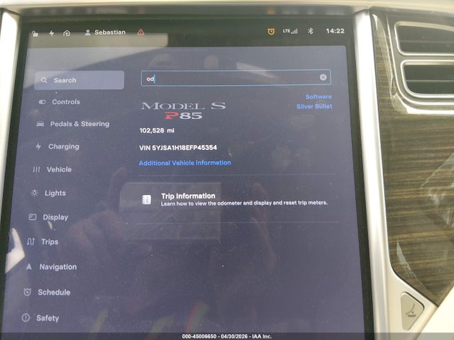 Tesla Model S P85 2014 5YJSA1H18EFP45354 Image 7