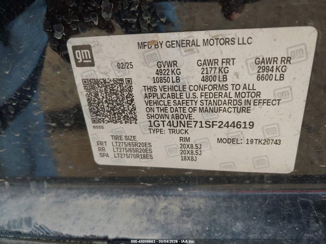 1GT4UNE71SF244619 GMC Sierra 2500hd 4wd Standard Bed Slt