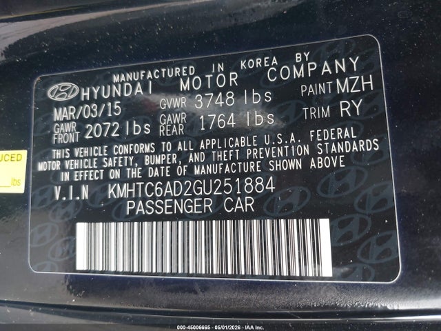Продаж на аукціоні авто 2016 Hyundai Veloster, vin: KMHTC6AD2GU251884, номер лоту: 45006665