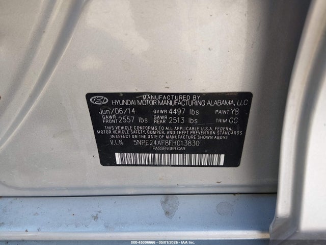 Aukcja sprzedaży 2015 Hyundai Sonata Se, vin: 5NPE24AF8FH013830, numer aukcji: 45006666